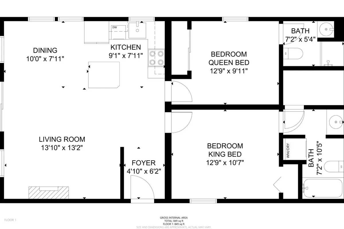 This image features an open-plan living room, kitchen, dining area, and a glimpse of the bedrooms, all in a single inviting layout. The space is designed for group gatherings, offering areas for cooking, dining, and relaxing together. The furnishings and layout encourage shared activities and togetherness, perfect for accommodating larger groups or multiple families.